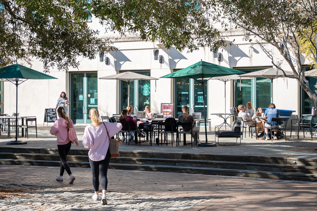 walking to starbucks