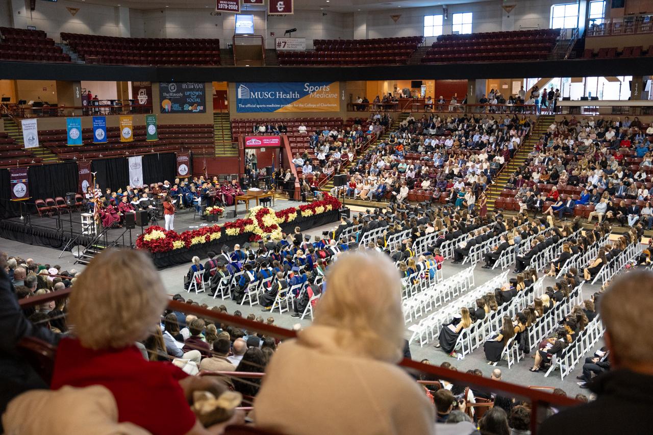 view from above in TD Arena looking down on commencement