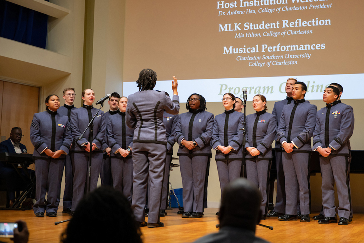The Citadel Gospel Choir performs on stage