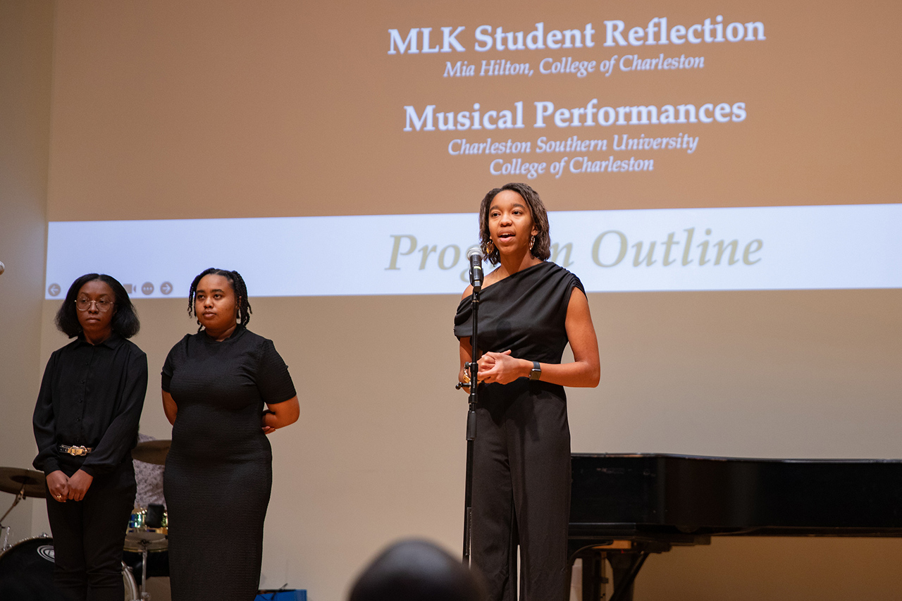 Musical performances at the Black History Interccollegiate Consortium's 36th annual celebration of the life and legacy of Dr. Martin Luther King Jr. in the recital hall of the Simons Center.