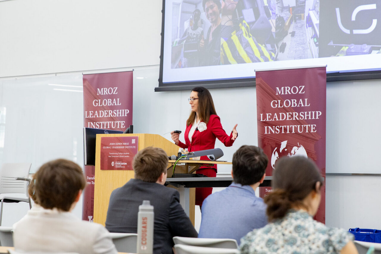 Nancy Ostrowski speaks to students  