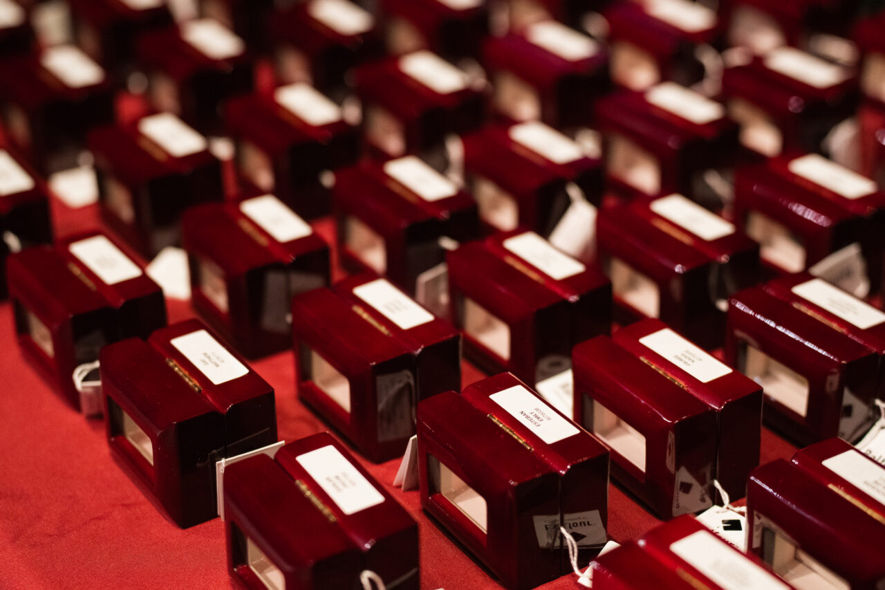 detail photo of boxes with rings 