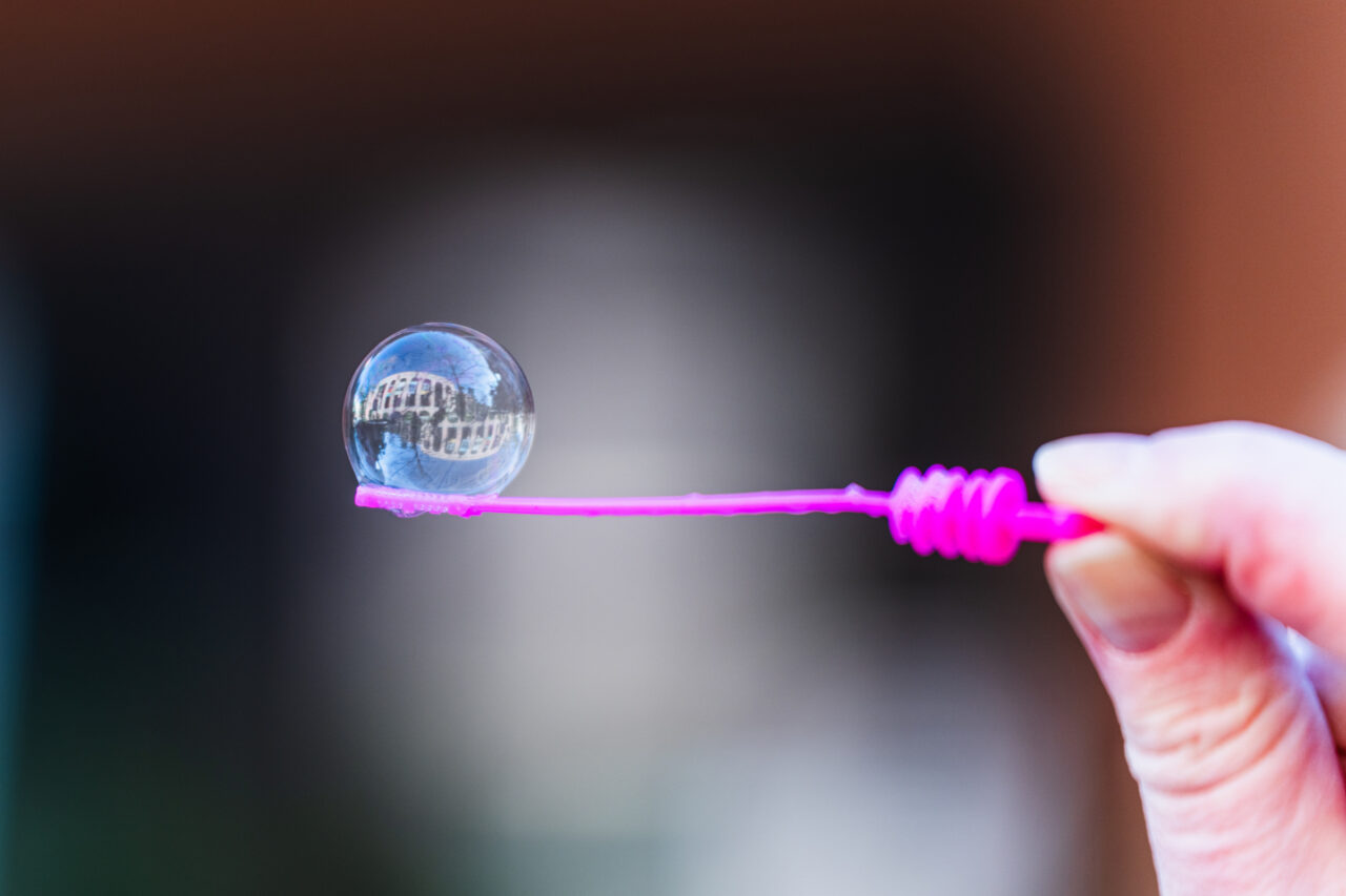 Photo of bubble with reflection of Randolph hall