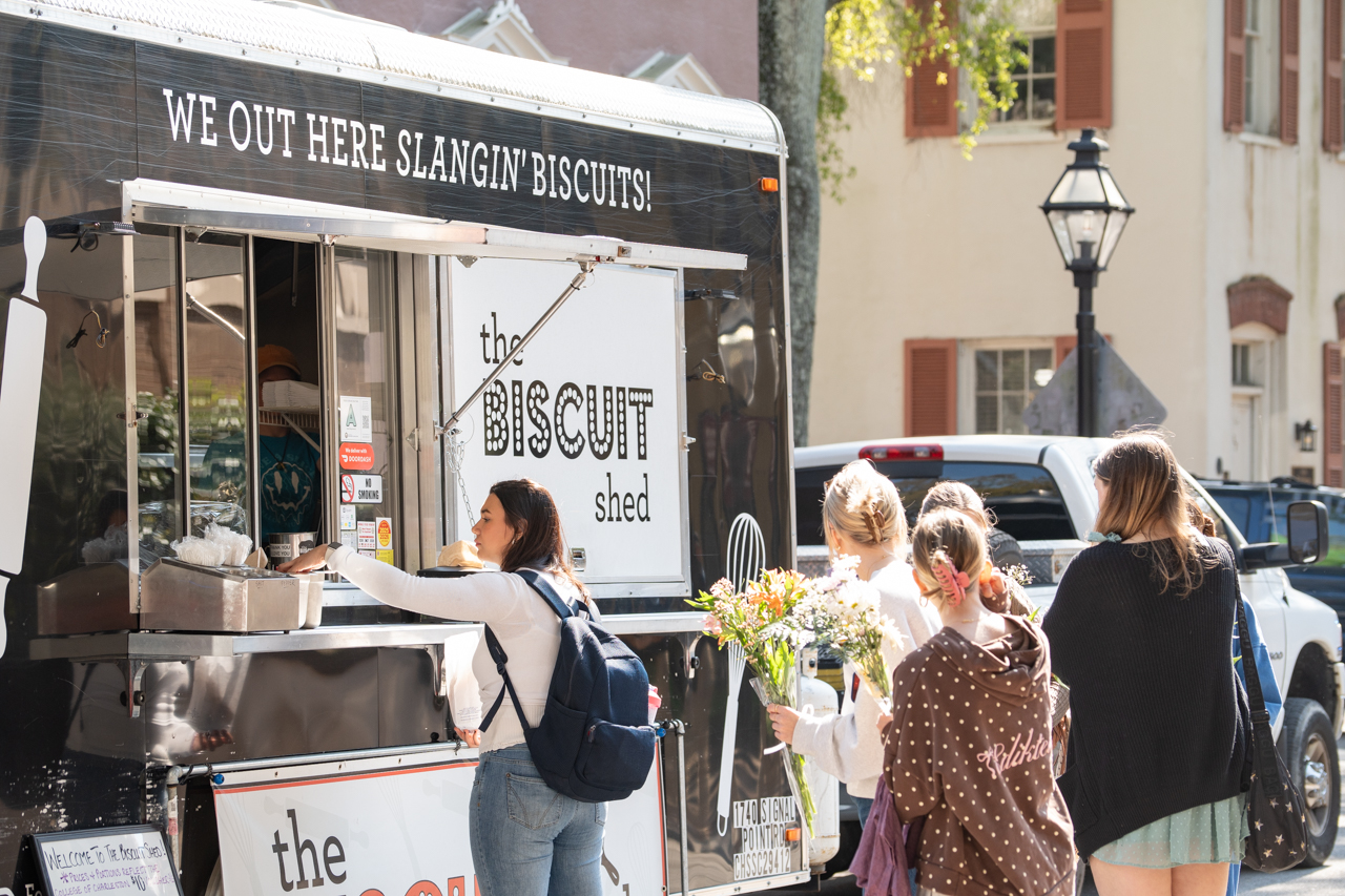 getting food at the food trucks