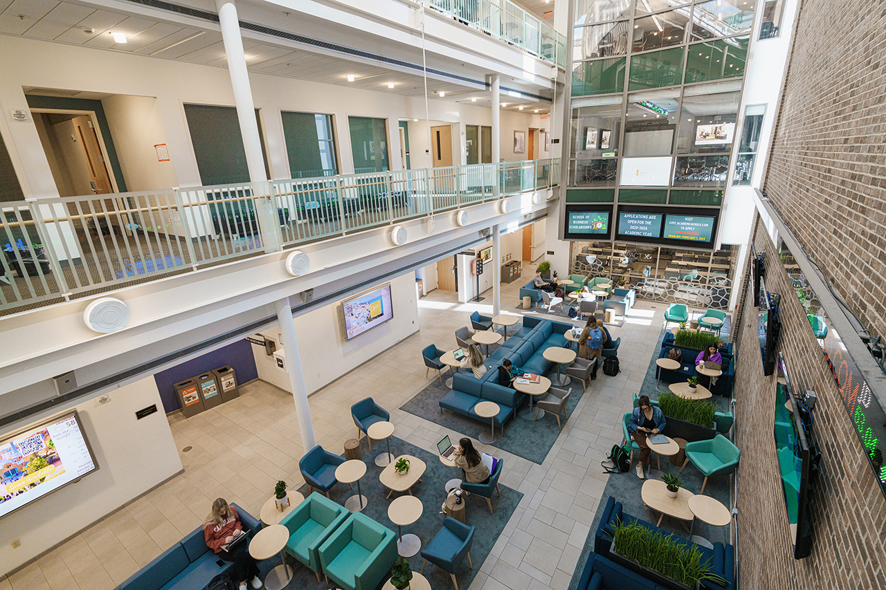 shot of business center lobby from above