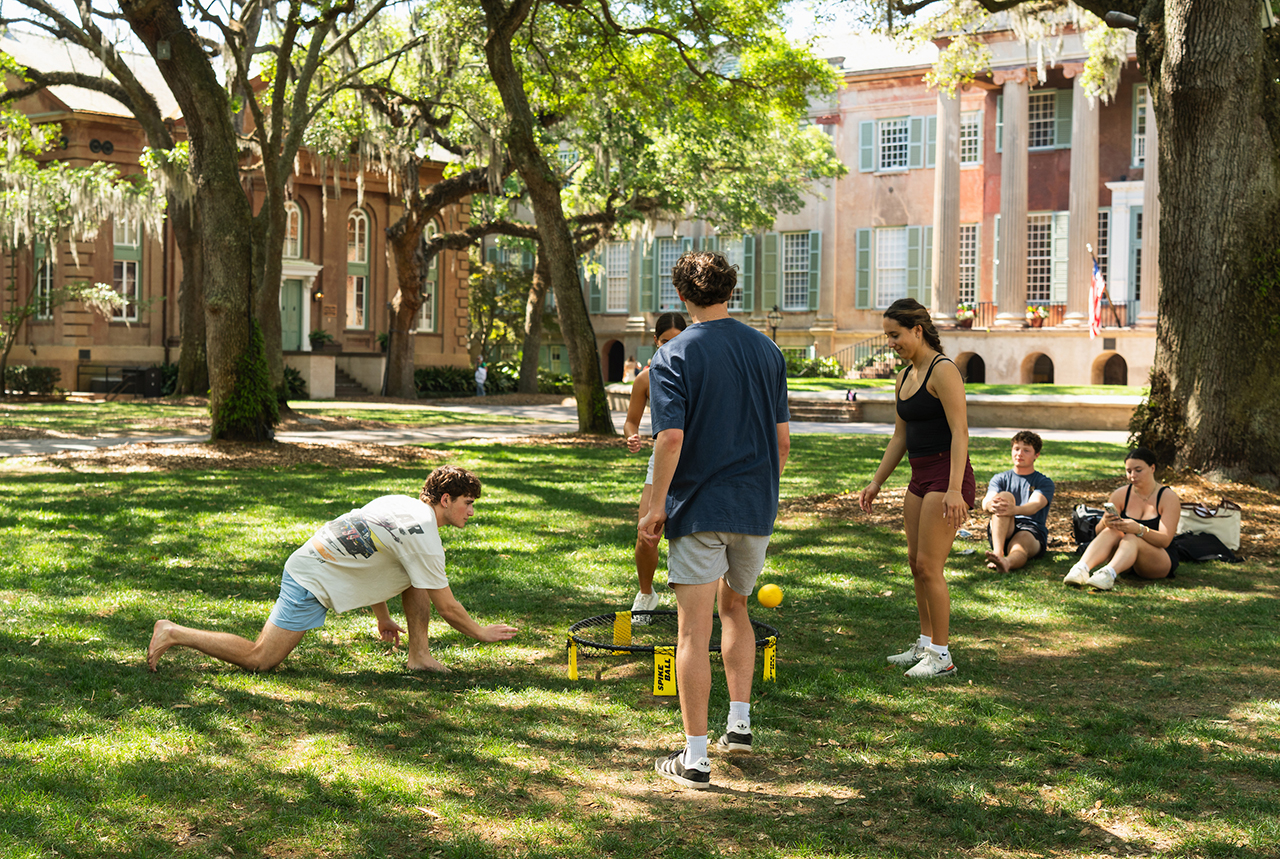 playing spike ball in the park