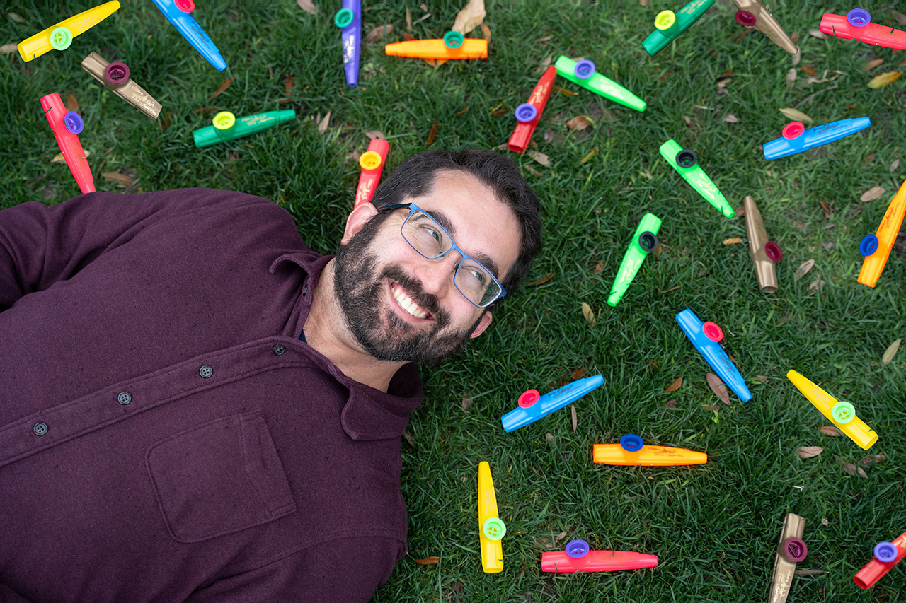Terry Kennair with kazoos