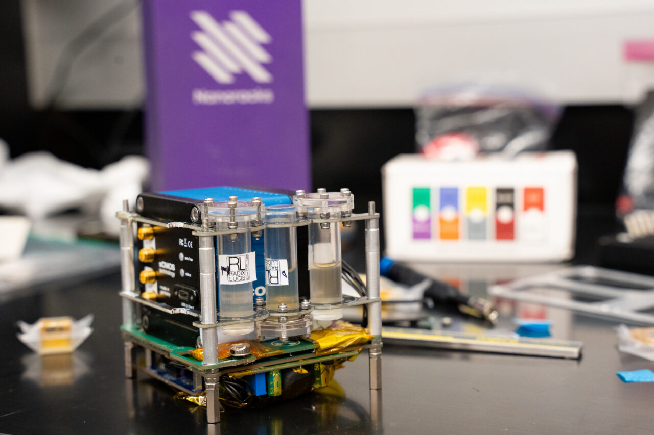 Cube that is going to international space station sitting in lab