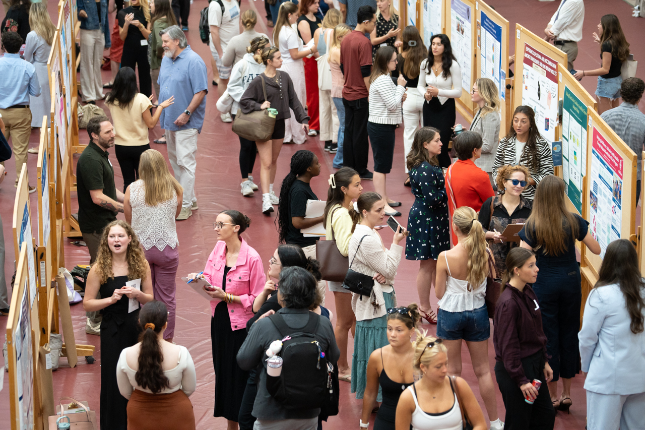 group of students from above all presenting posters