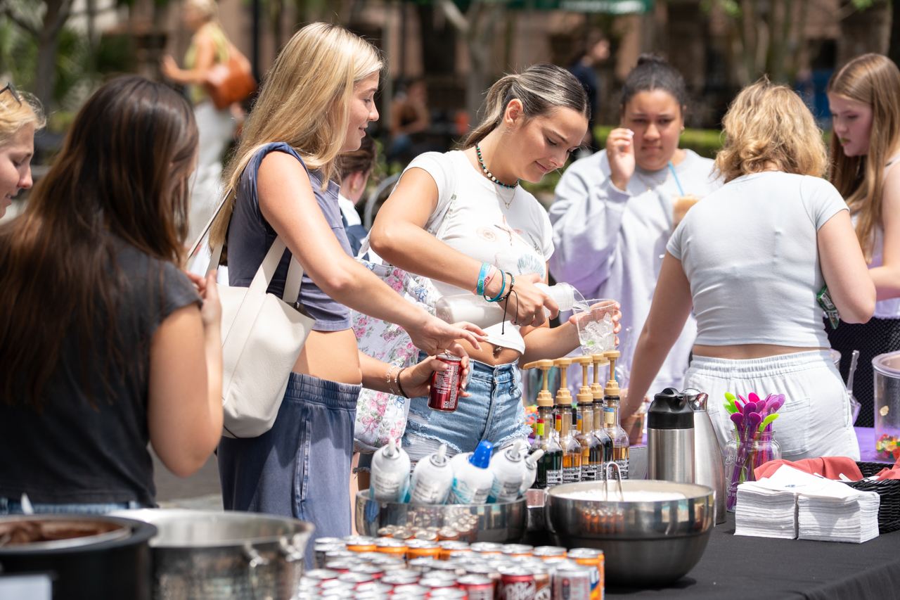 making soda floats outside the Library