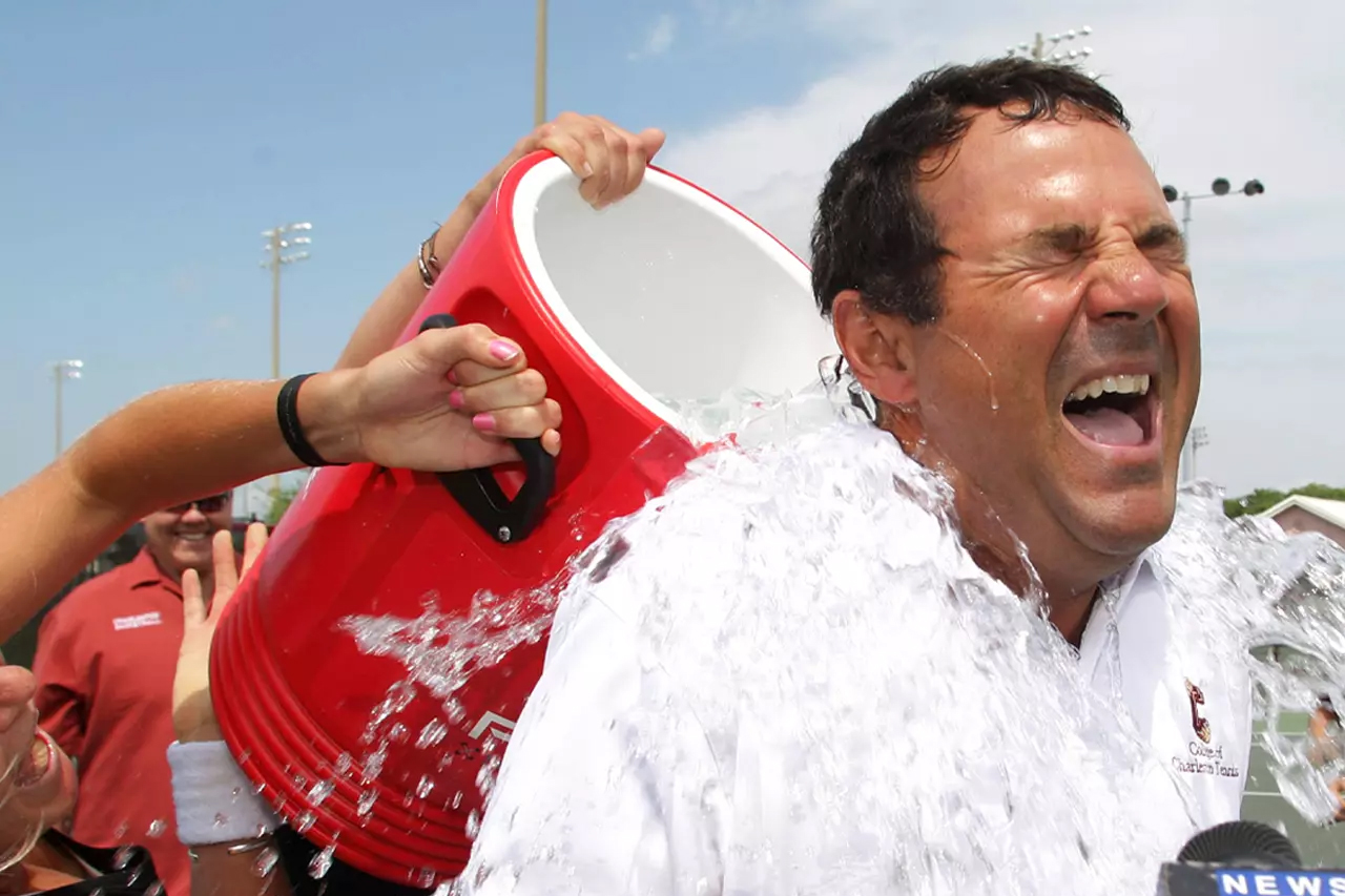 Angelo Anastopoulo getting dunked with ice