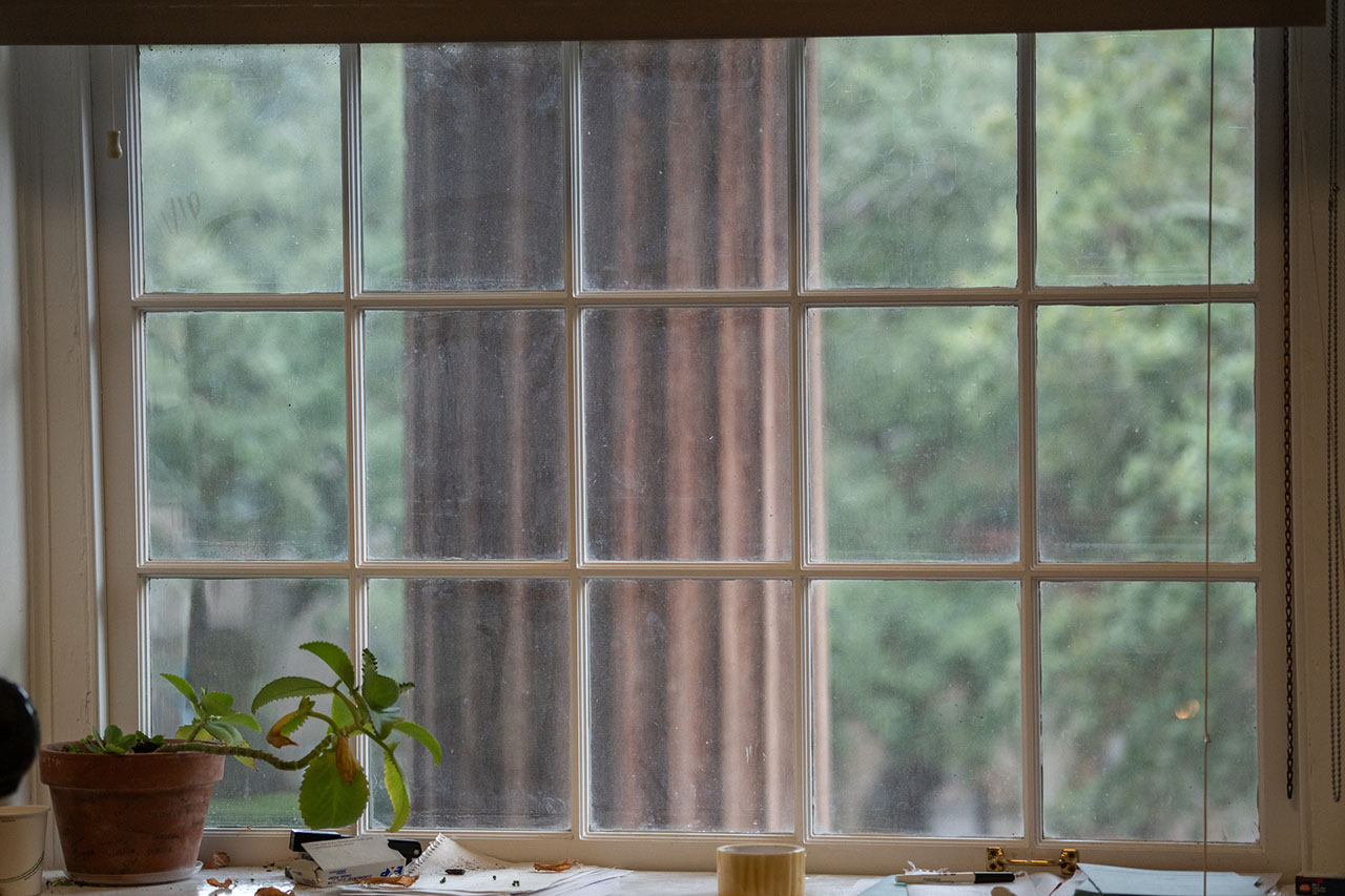 view of windowsill and out the window of Randolph Hall