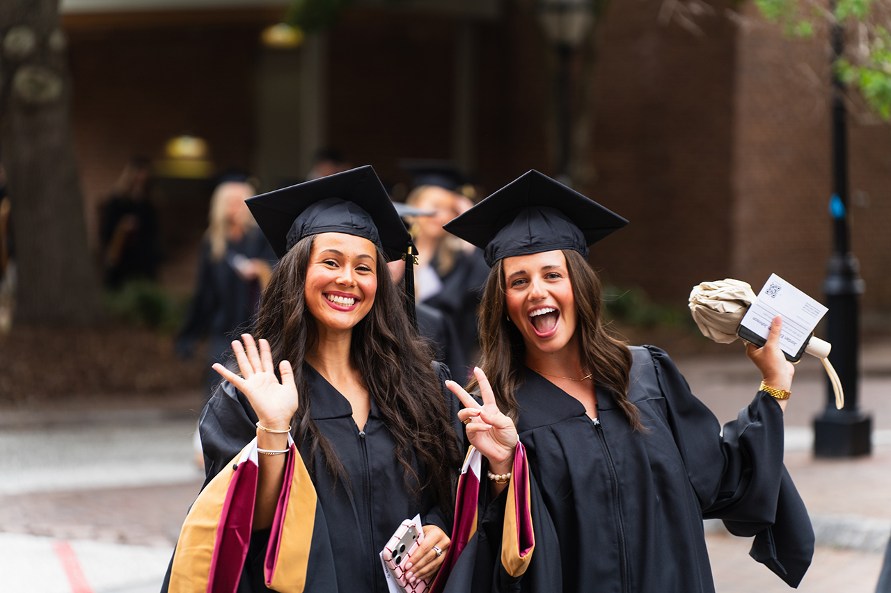 graduate school grads before ceremony