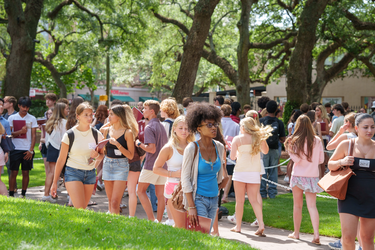 new students gather together in the cistern