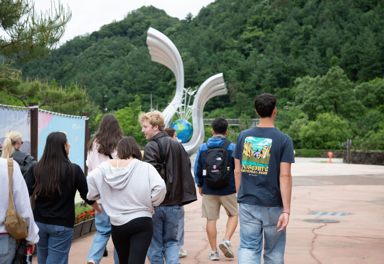 students walk together in South Korea