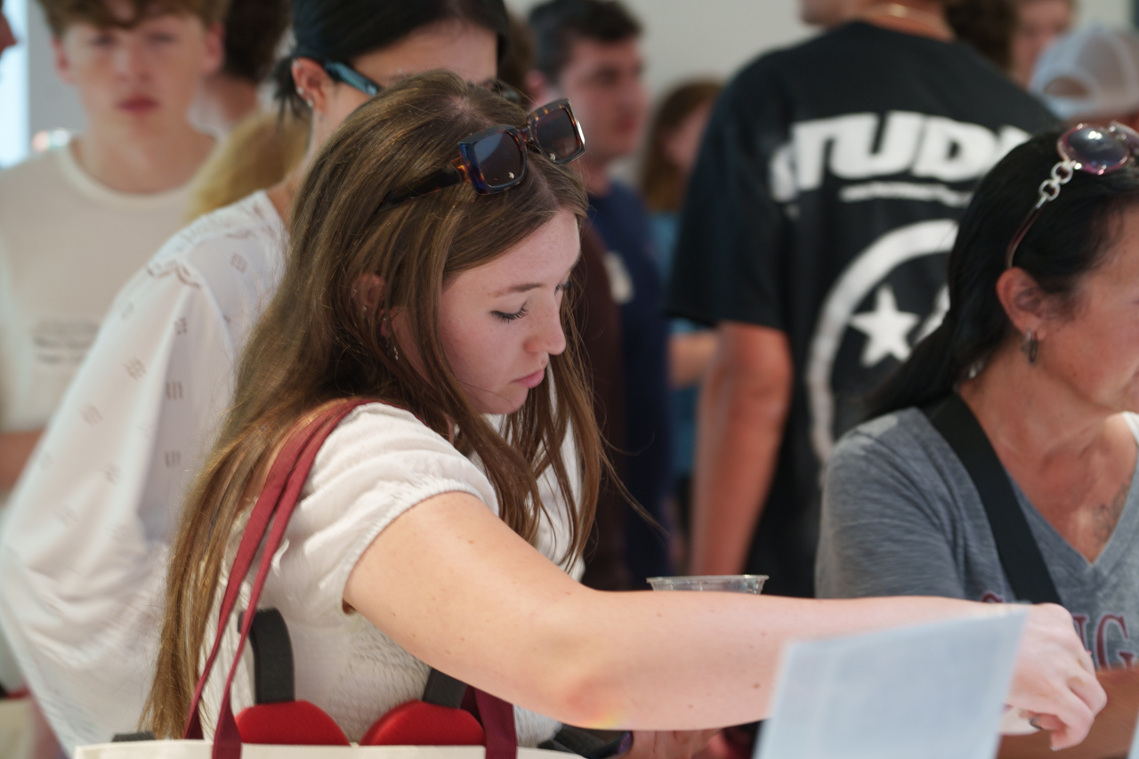 close up of student looking at information
