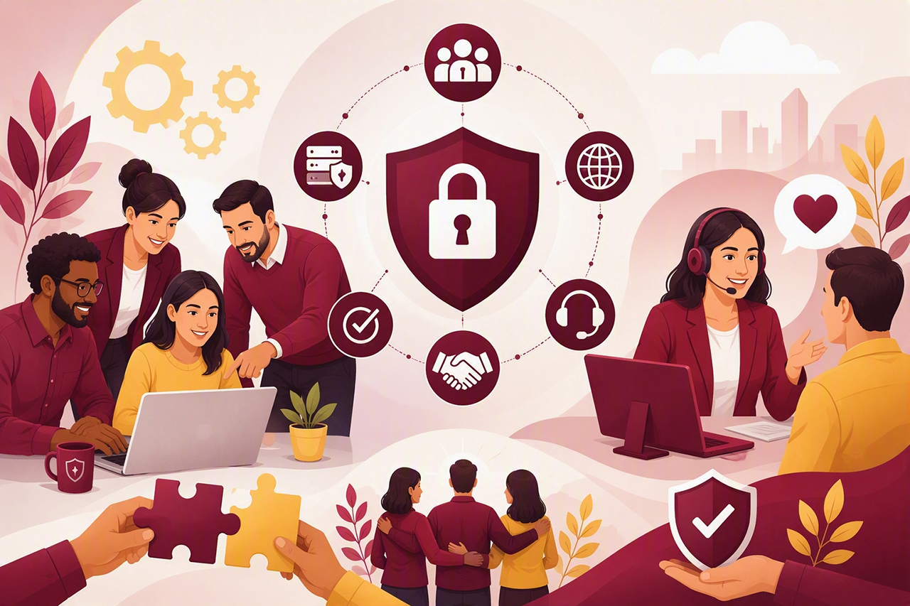 IT collaboration, security and customer service illustration