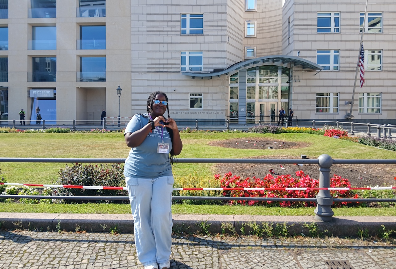 Breanna Williams in front of the U.S. Embassy in Berlin