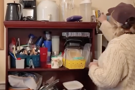 a shelf of cooking supplies
