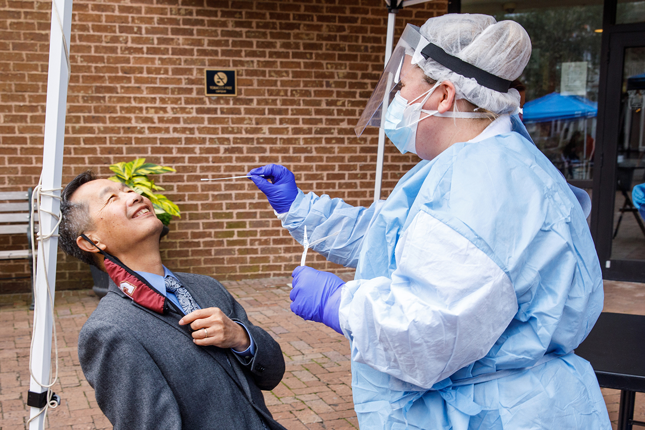 CofC students, faculty and staff get COVID testing outside of the Stern Student Center on January 11, 2021.